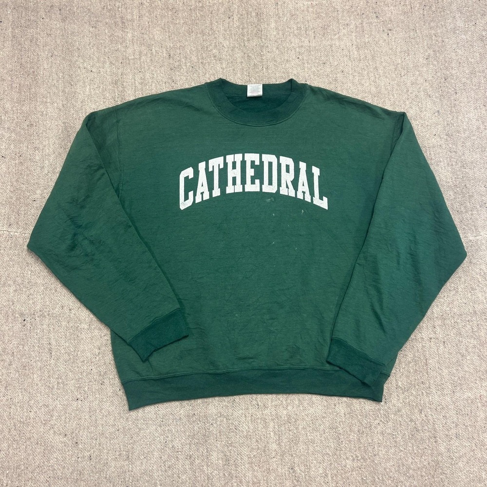 Vintage‎ Cathedral Sweatshirt Mens Medium Green 1990s Faded USA